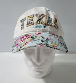 Robin Ruth Dallas Baseball Cap White Floral OS Hat Strapback Cotton